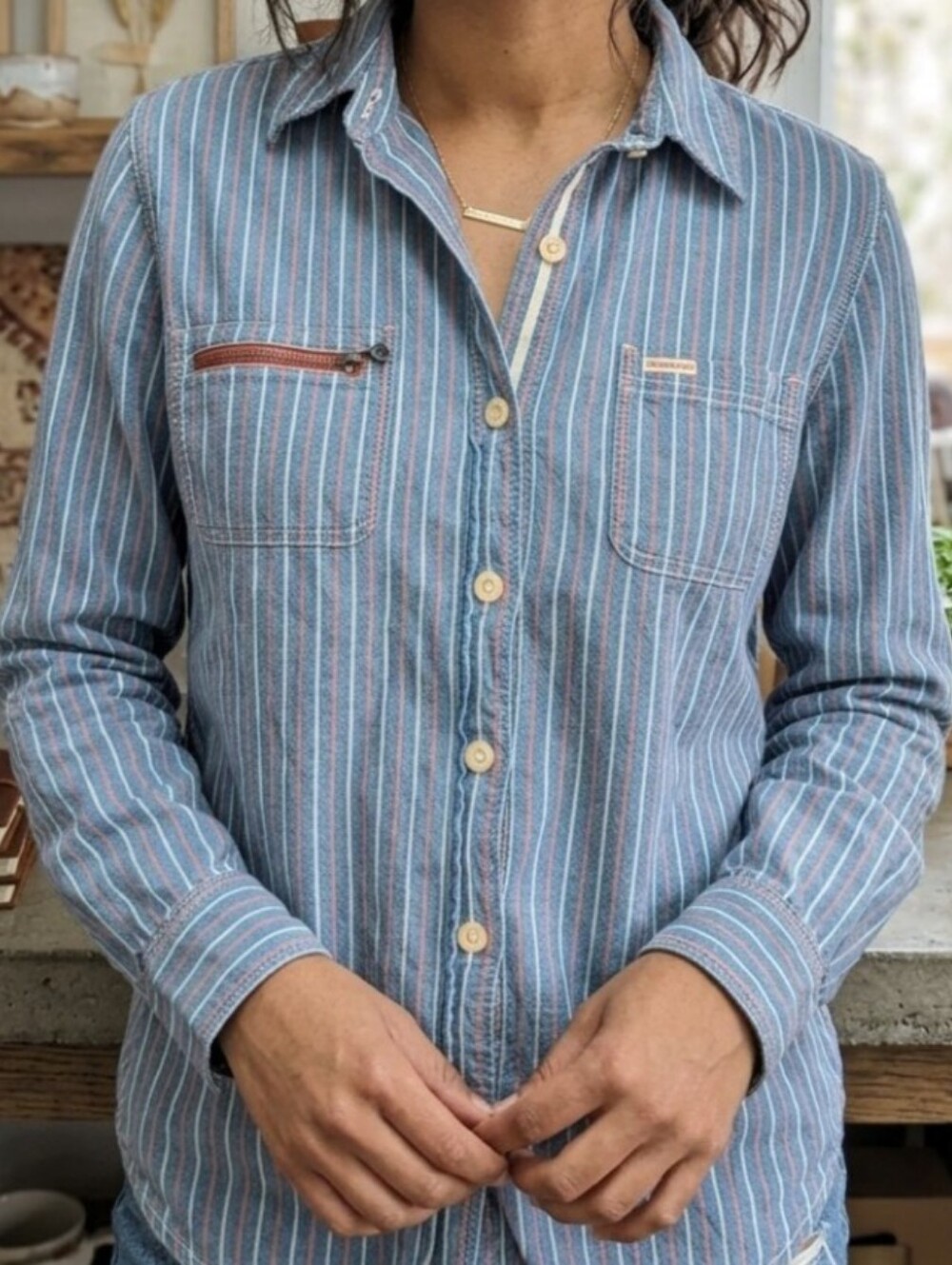 Vintage Lauren Jeans Co. Striped Button Up Shirt w/ Zipper Pocket 🧵✨